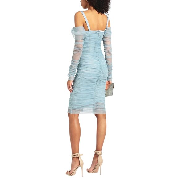 $3645 NWT Dolce & Gabbana Light Blue Tulle Sheer Lace-Up Ruched Midi Dress - Picture 5 of 13
